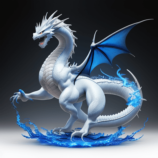 AI generated: white dragon, blue fire, exquisite realism, 32k uhd, photorealism photo, digital art
