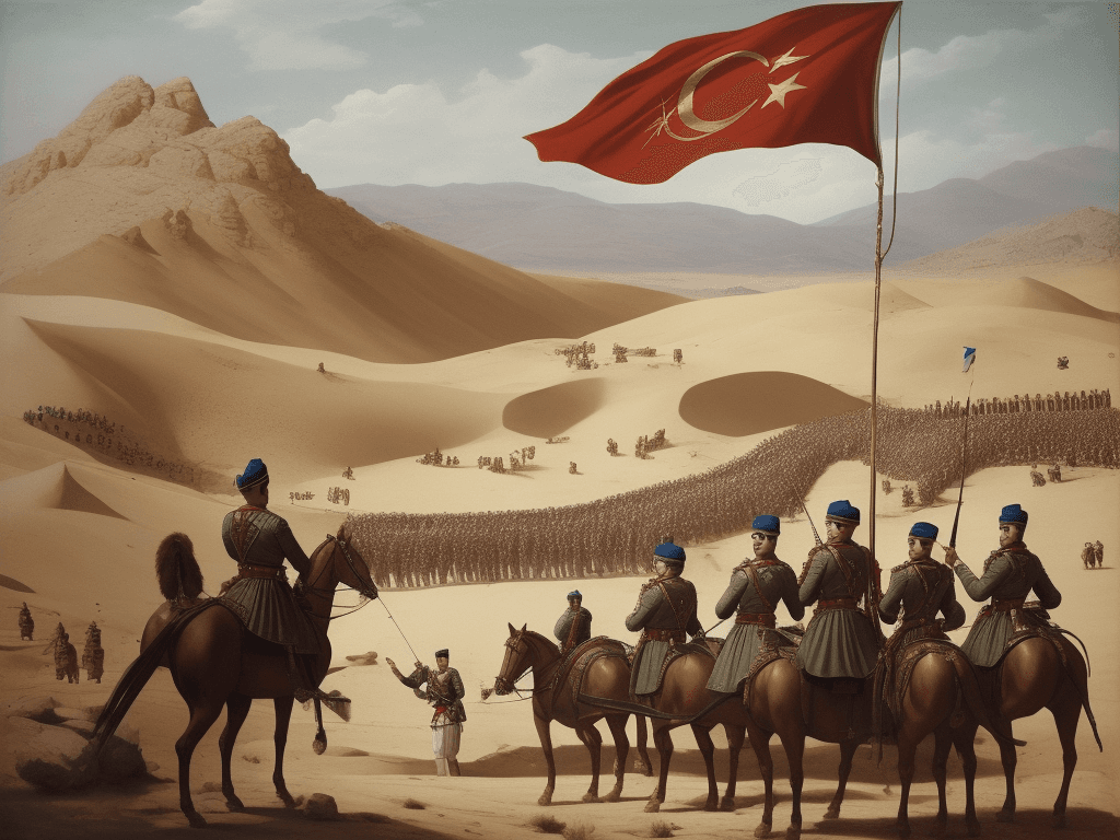AI generated: Ottoman empire with flag and soldiers,ottoman,empire,Ottoman sultan,soldiers of ottoman,cinematik,la...