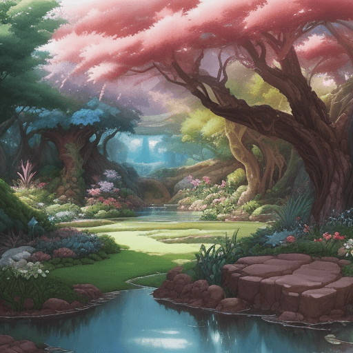 AI generated: anime watercolor style garden of eden, Noah Bradley style
