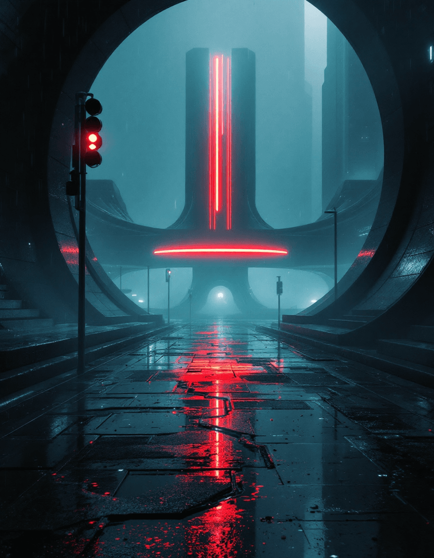 AI generated: Random images of unknown futures. (in a science Fiction style:1.9). Subtle red and white highlights....