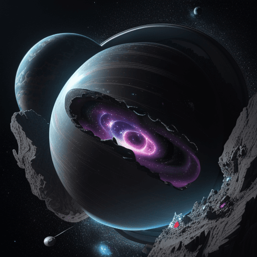 AI generated: Sci-fi imagination, cosmic planet, planet made of gas clouds and black diamonds, disturbing, dark, s...