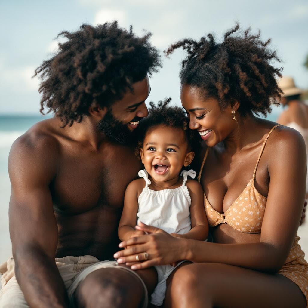 AI generated: african american family at the beach in miami 
