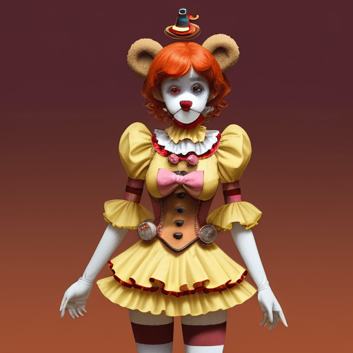 AI generated: a teddy bear as a clown with red hair, in the style of magical girl, colorful moebius, light yellow ...