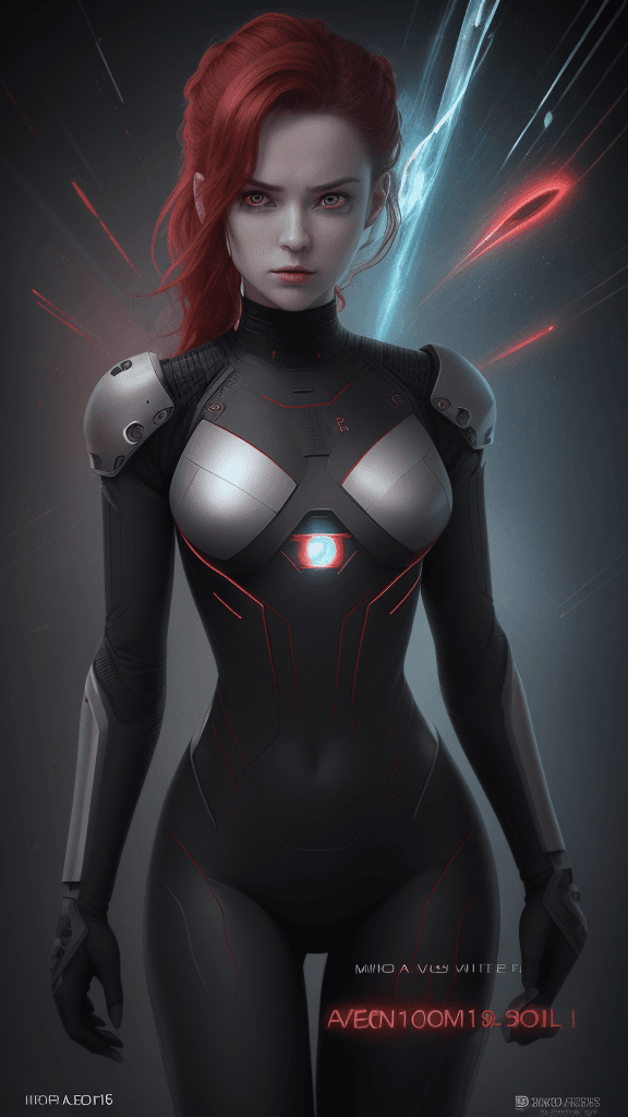 AI generated: 8k 16k(best quality, movie poster style), a android with (one red eye:1.2),(meaningful tech script w...