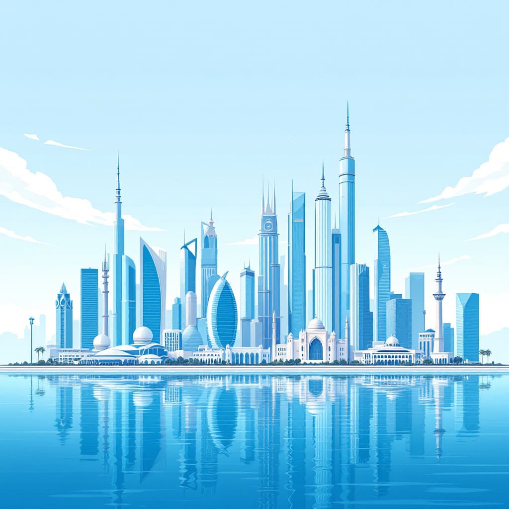 AI generated: 
"An illustration of Abu Dhabi cityscape in shades of light blue, where modern skyscrapers blend wit...