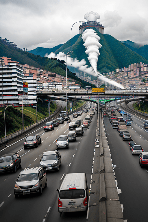 AI generated: High quality photography of Congestion and pollution on the northern Bogotá highway