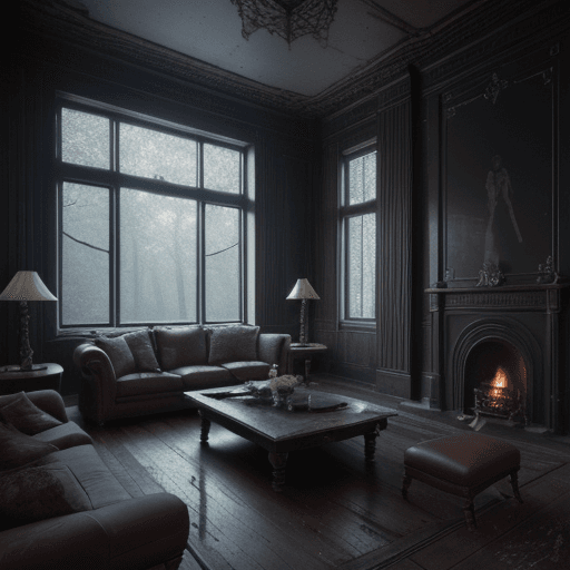 AI generated: High resolution photography interior design, dreamy sunken living room conversation pit, wooden floo...