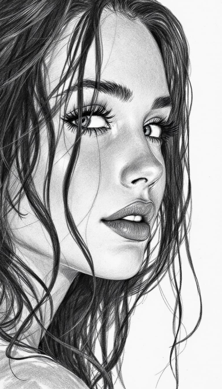 AI generated: girl, pencil portrait