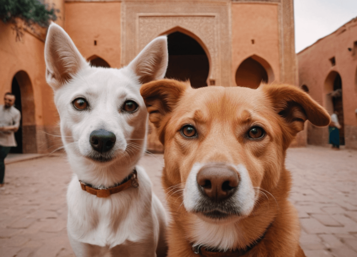 AI generated: Cat and dog selfie in Marrakech, morocco, highly detailed, beautiful, intricate, elegant, sharp focu...