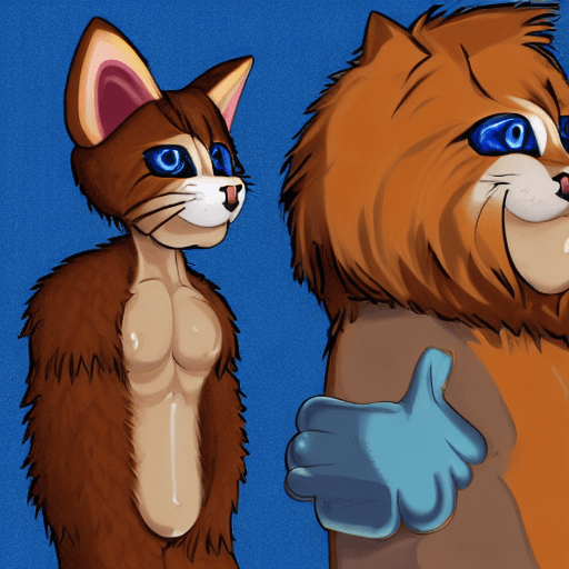 AI generated: gay, furry, nsfw, anthropomorphic, feline, cat, brown fur, striped fur, blue eyes, ears with tuff, l...