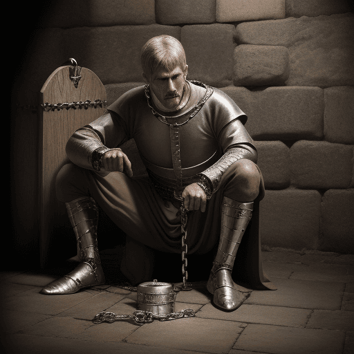 AI generated: Ultra high resolution photography of a medieval, male, prisoner, dungeon, chained