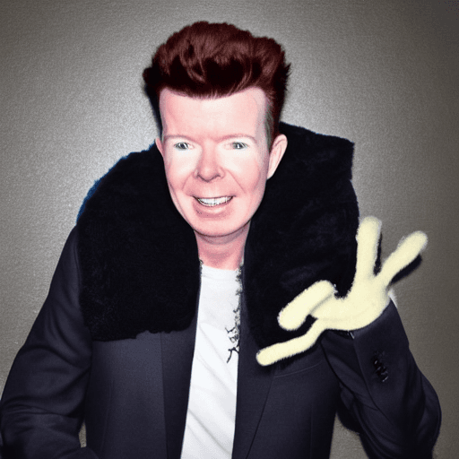 AI generated: rick astley wearing plush spider costume