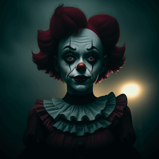 AI generated: ((creepy female clown)), cinematic lighting, very high detailed, foggy background, shot on Fujifilm ...