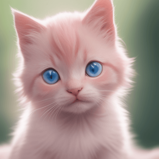 AI generated:  Portrait photo of cute pink kitten with fill of lightening colors, blue eyes, light bokeh, elegant,...