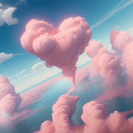 AI generated: a red heart in the clouds over water, in the style of zbrush, light pink and sky-blue, i can't belie...
