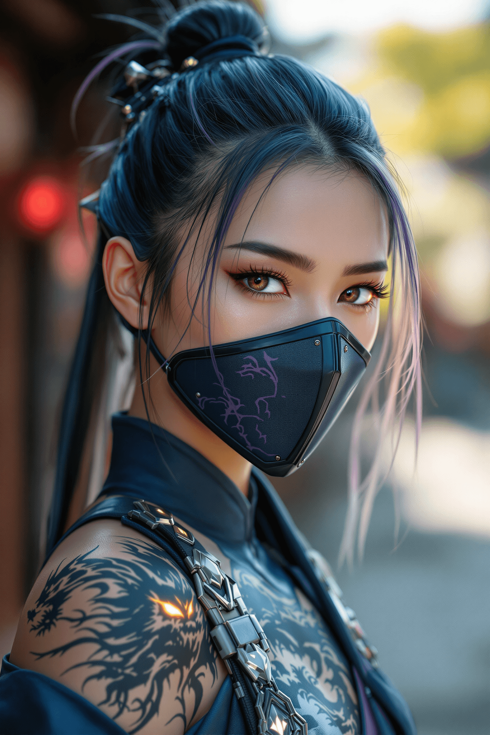 AI generated: Ultra-realistic portrait of a warrior woman with soft, natural beauty, warm golden-brown eyes, and d...