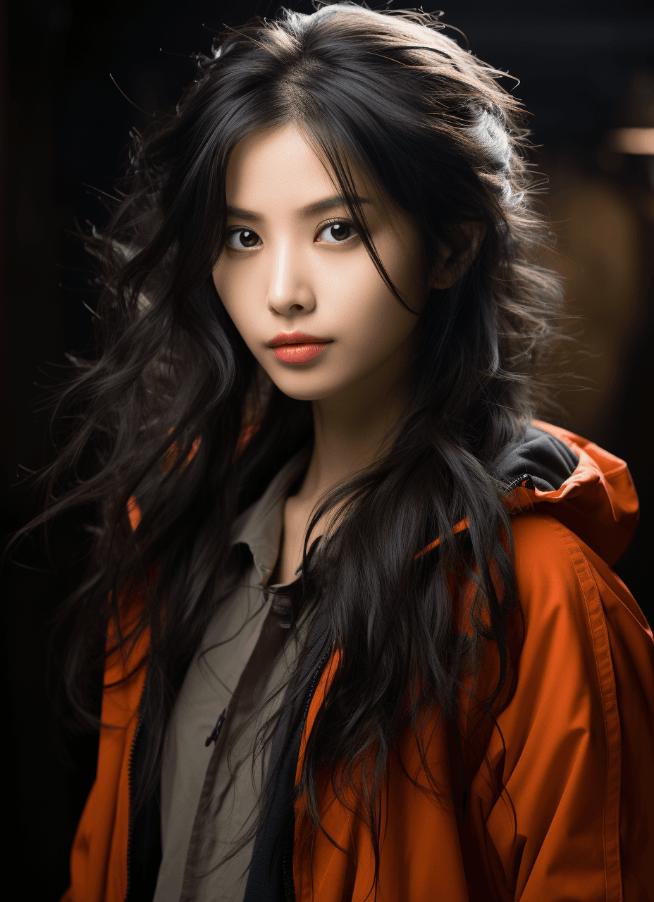 AI generated: korean model and actress young woman with black hair, in the style of light maroon and light gray, s...