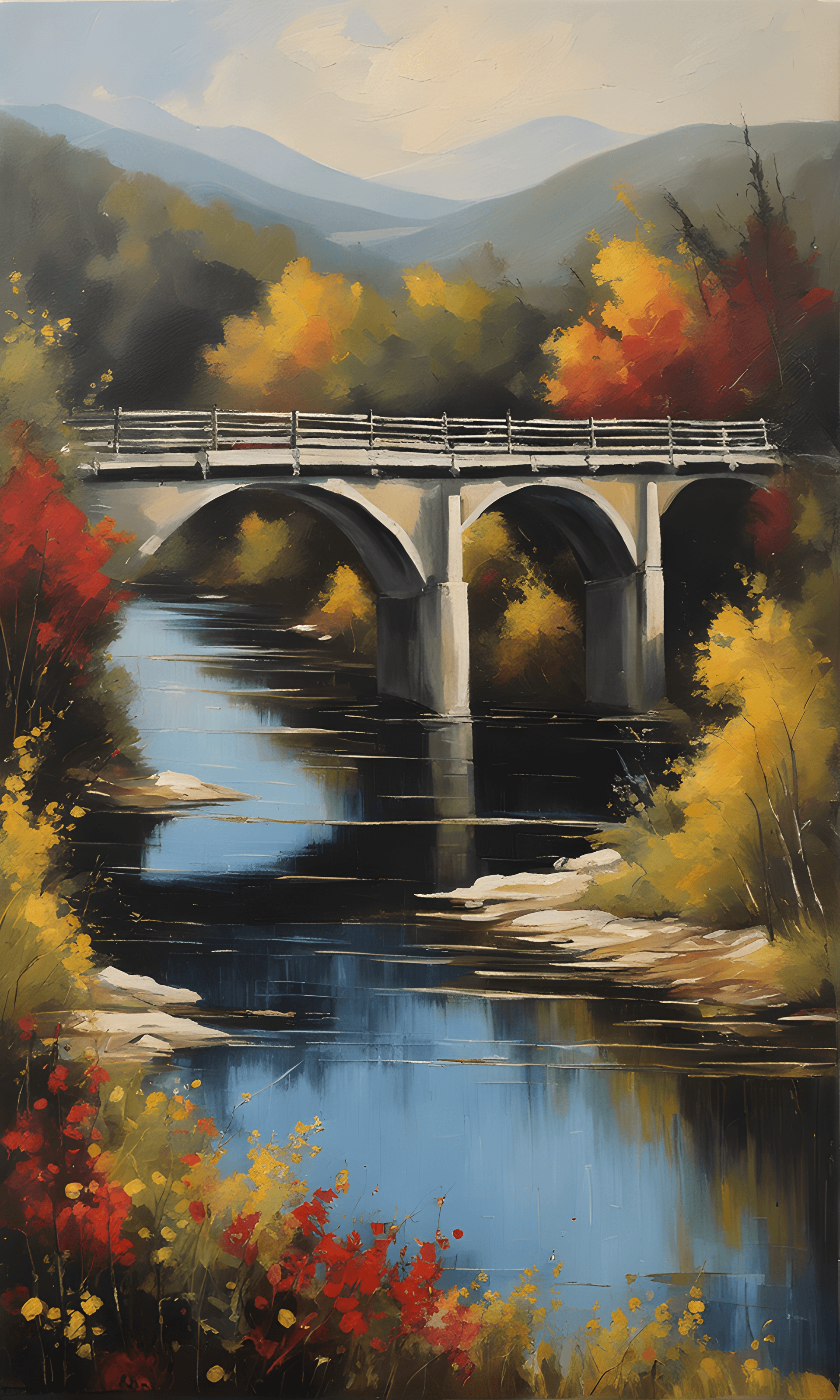 AI generated: nvinkpunk   oil painting of a bridge over a river