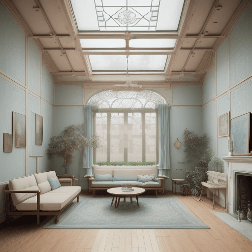 AI generated: High resolution photography interior design, dreamy sunken living room conversation pit, wooden floo...