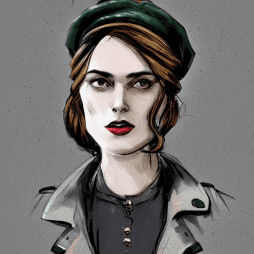 AI generated: Concept art of a beautiful female industrial 1900s gangster   in the style of Ashley Wood ,Keira Kni...