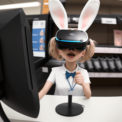 AI generated: bunny behind store counter with vr head 

.
