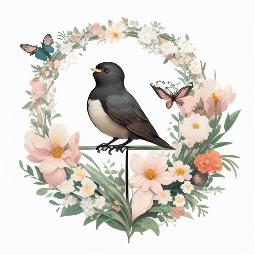 AI generated: typography design, a letter C covered in flowers and bird,isolated on a white background, in the sty...