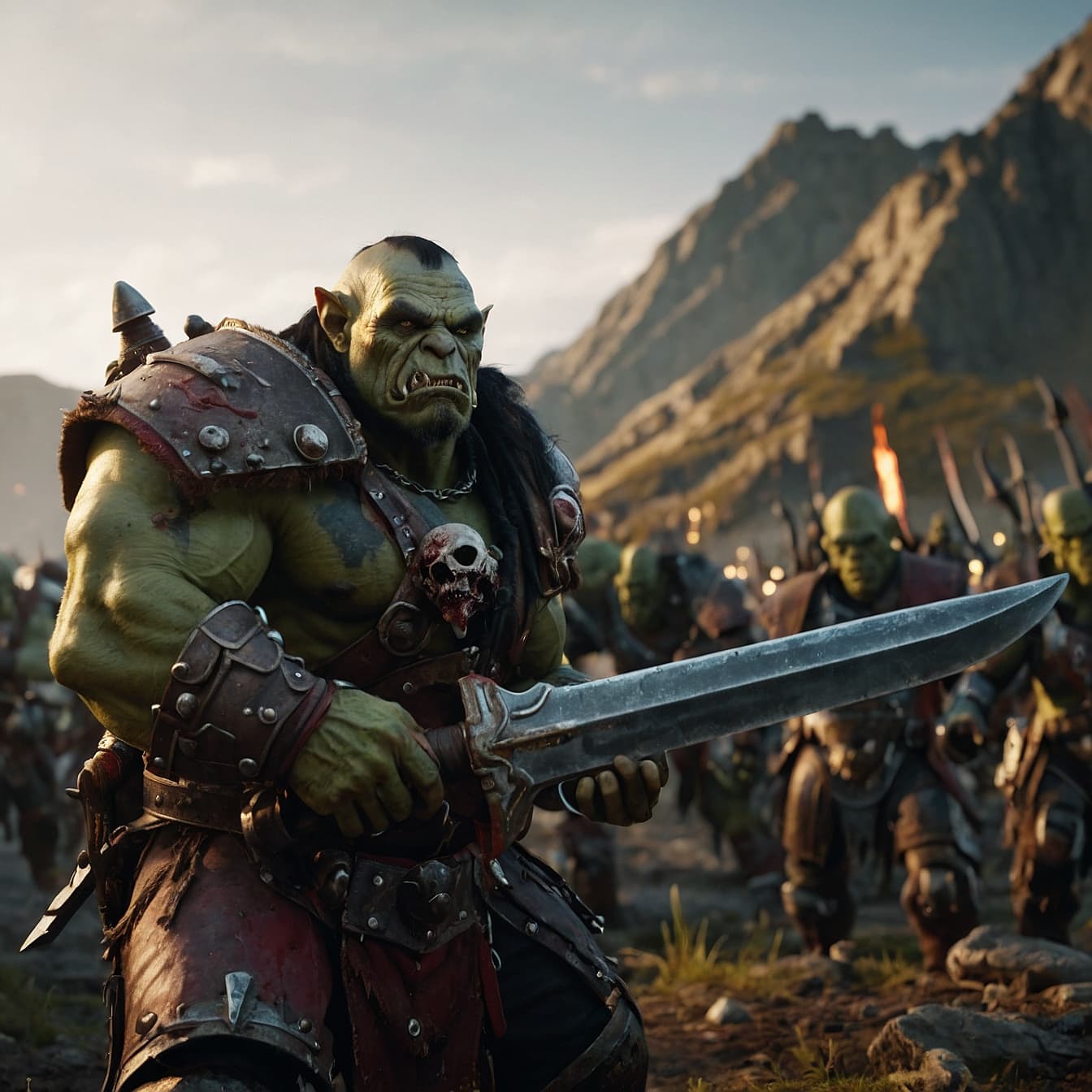 AI generated: very high detailed orc,photorealistic,warhammer 40000,weapon, in a battle scene,shiny,raytracing,pho...