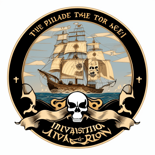 AI generated: round logo, with the phrase a (Invasion at the bottom of the sea) at the bottom in the shape of a ba...