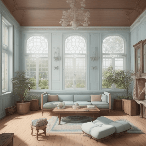 AI generated: High resolution photography interior design, dreamy sunken living room conversation pit, wooden floo...