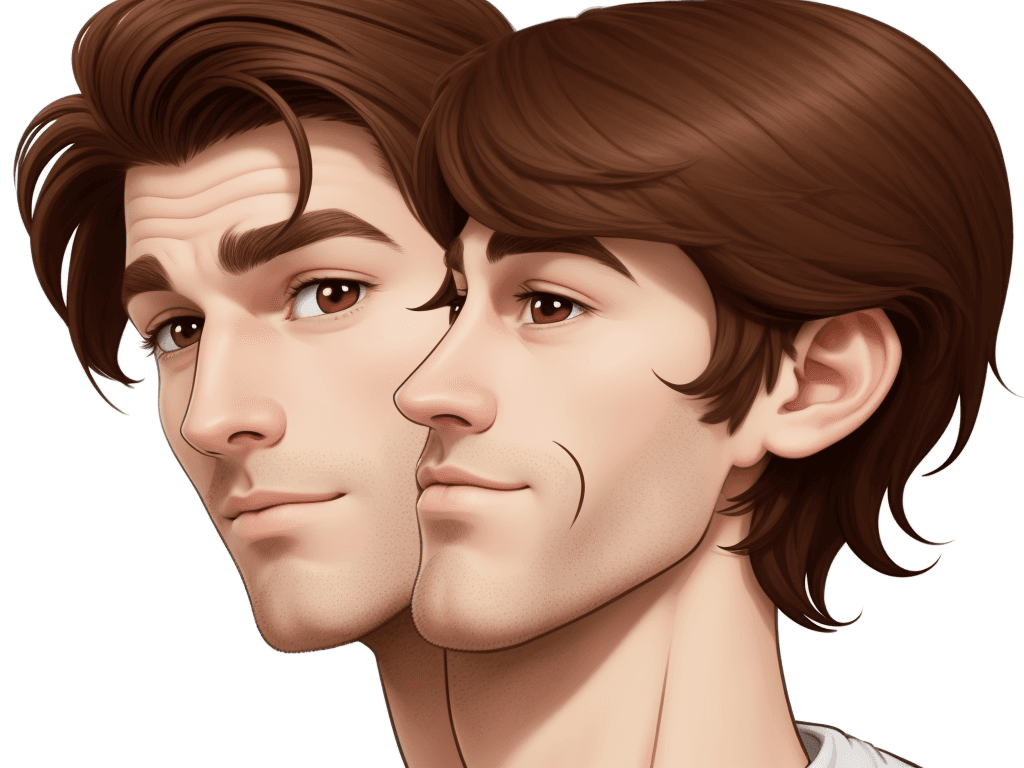 AI generated: a simple cartoon of a beautiful man with brown hair, white background, 