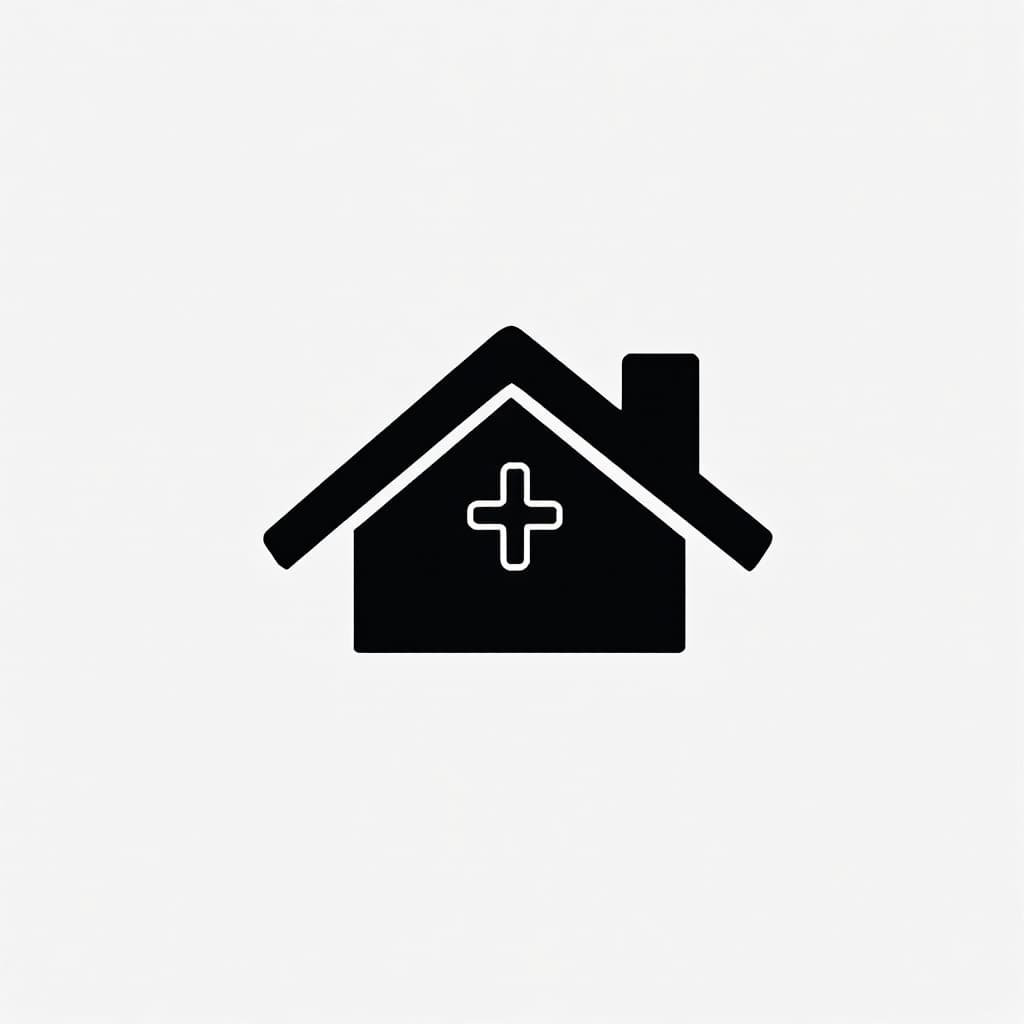 AI generated: black icon of roof with health plus symbol