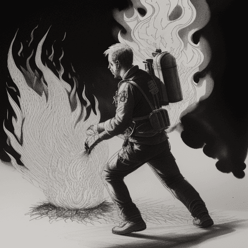 AI generated: man avoiding fire with ink art sketch very detailed 
