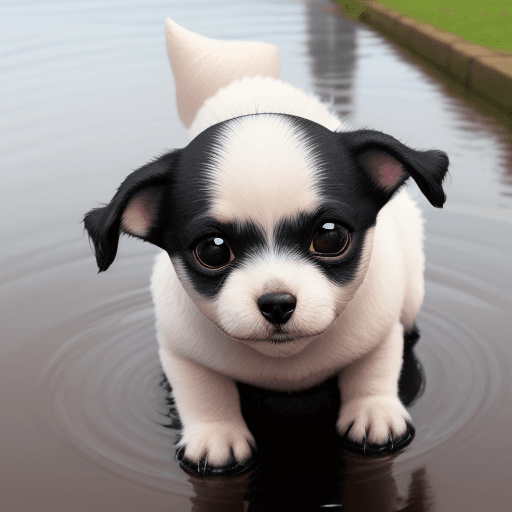 AI generated: Dolly, little puddle dog, white, cute, black eyes and nose