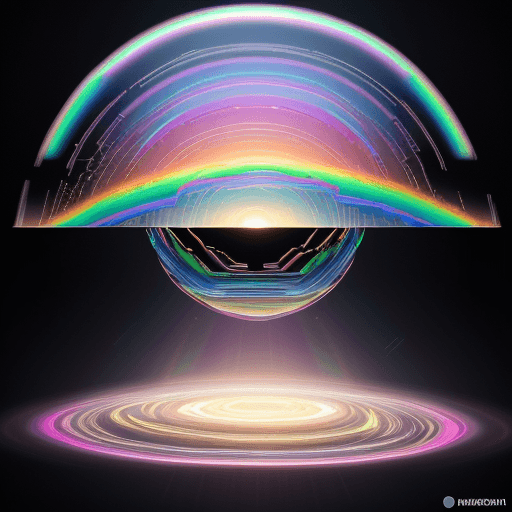 AI generated: diagram abstract geometric forms iridescent digital landscape with lenticular clouds glitch rainbows...