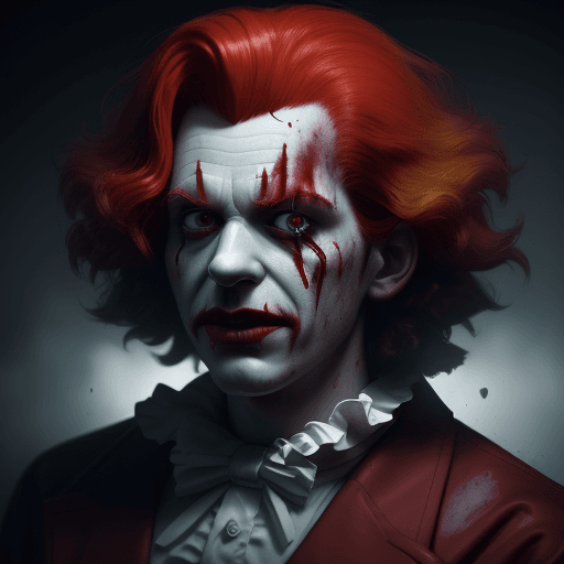 AI generated: create image of man, style Ronald McDonald as a horror film, highly detailed face by greg rutkowski ...