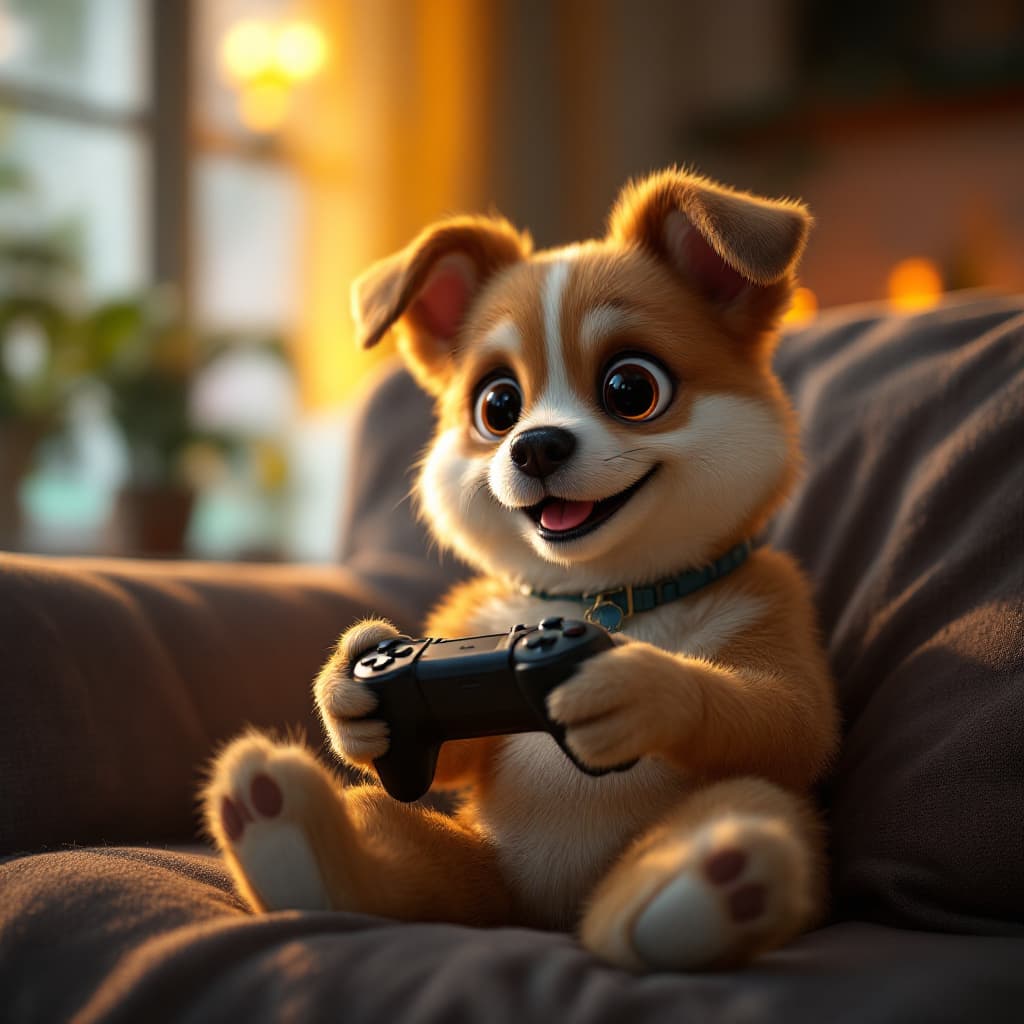 AI generated: """Intricately textured, hyper-realistic 3D of an adorable happy dog with big expressive eyes playin...