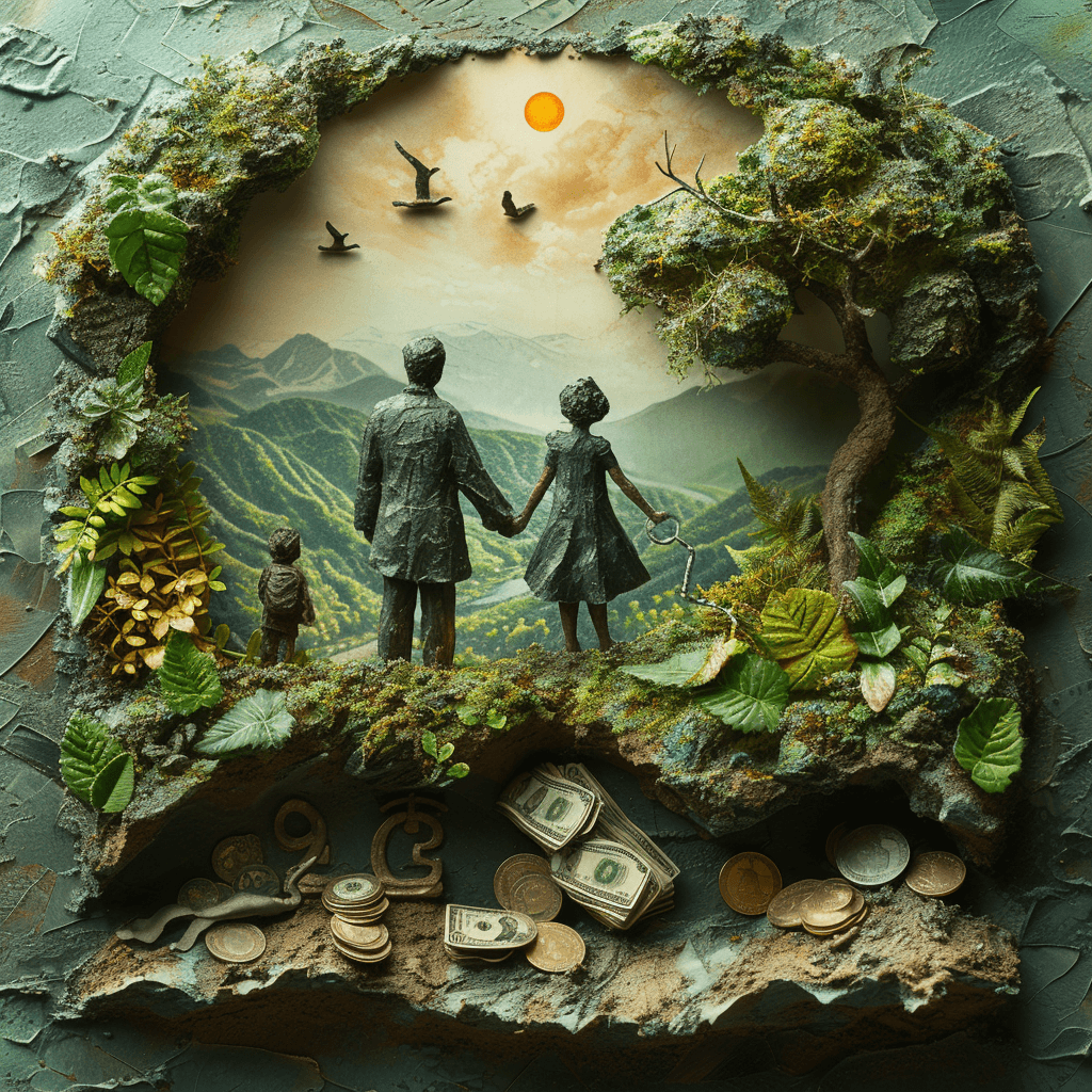 AI generated: Create an image that captures the complex relationship between money and happiness. The visual shoul...