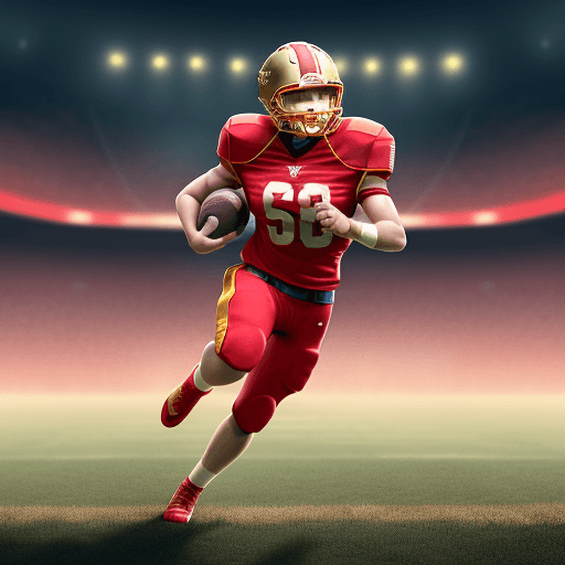 AI generated: In this fantastic scene a full body  Taylor swift American Footballer Toddler is wearing red and gol...
