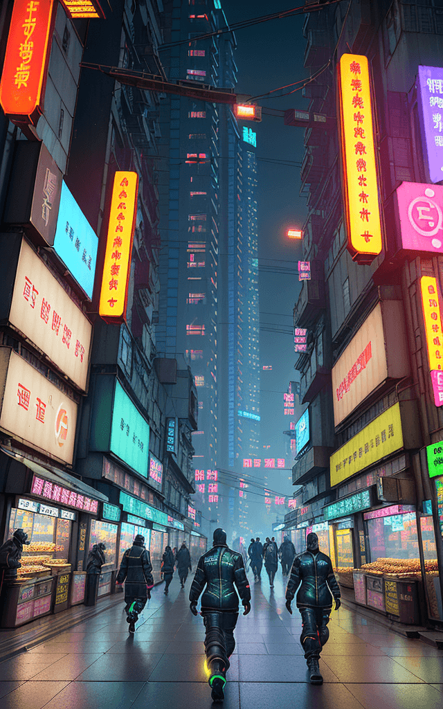 AI generated: 3D rendering of Chuangye Street, Cyberpunk-style city streets and buildings, street with luminous co...
