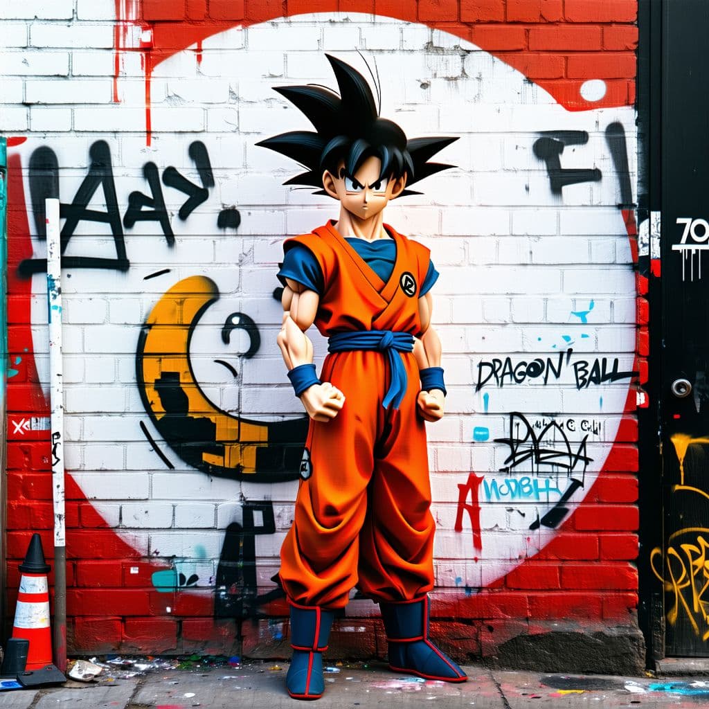 AI generated:  dragon ball, portrait of dr goku, in the style of street art aesthetic, cute cartoonish designs, ph...