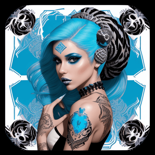 AI generated: beauty beauty model tattoo designs by karimah of skulls, crystals, in the style of silkscreen, white...