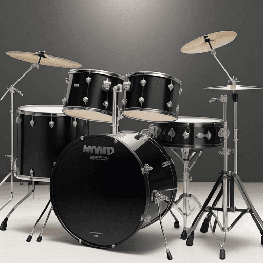 AI generated: mind blowing dramatic photography masterpiece, a photo of a minimalistic wall hanging drum set kit i...