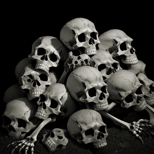 AI generated: pile of skulls bones skeletons