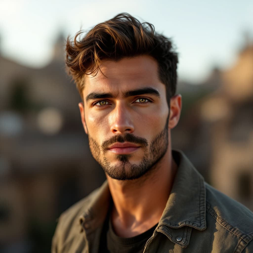 AI generated: a handsome man, 32 years old, no facial hair, standing,  perfect human eyes, perfect human pupils, m...