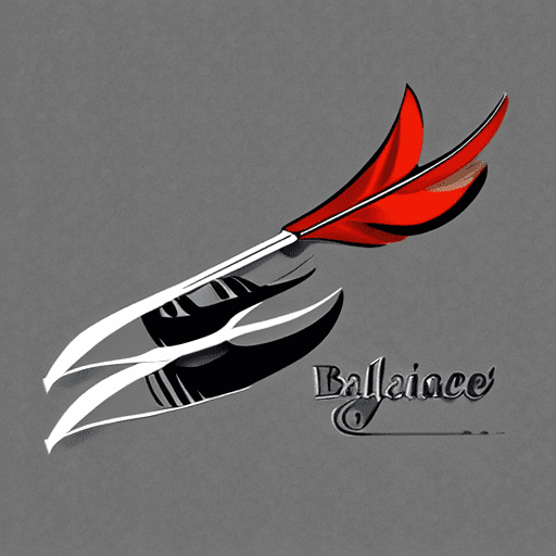 AI generated:  Illustration design, one color logo, balance, law logo, old pen with feather. No strokes