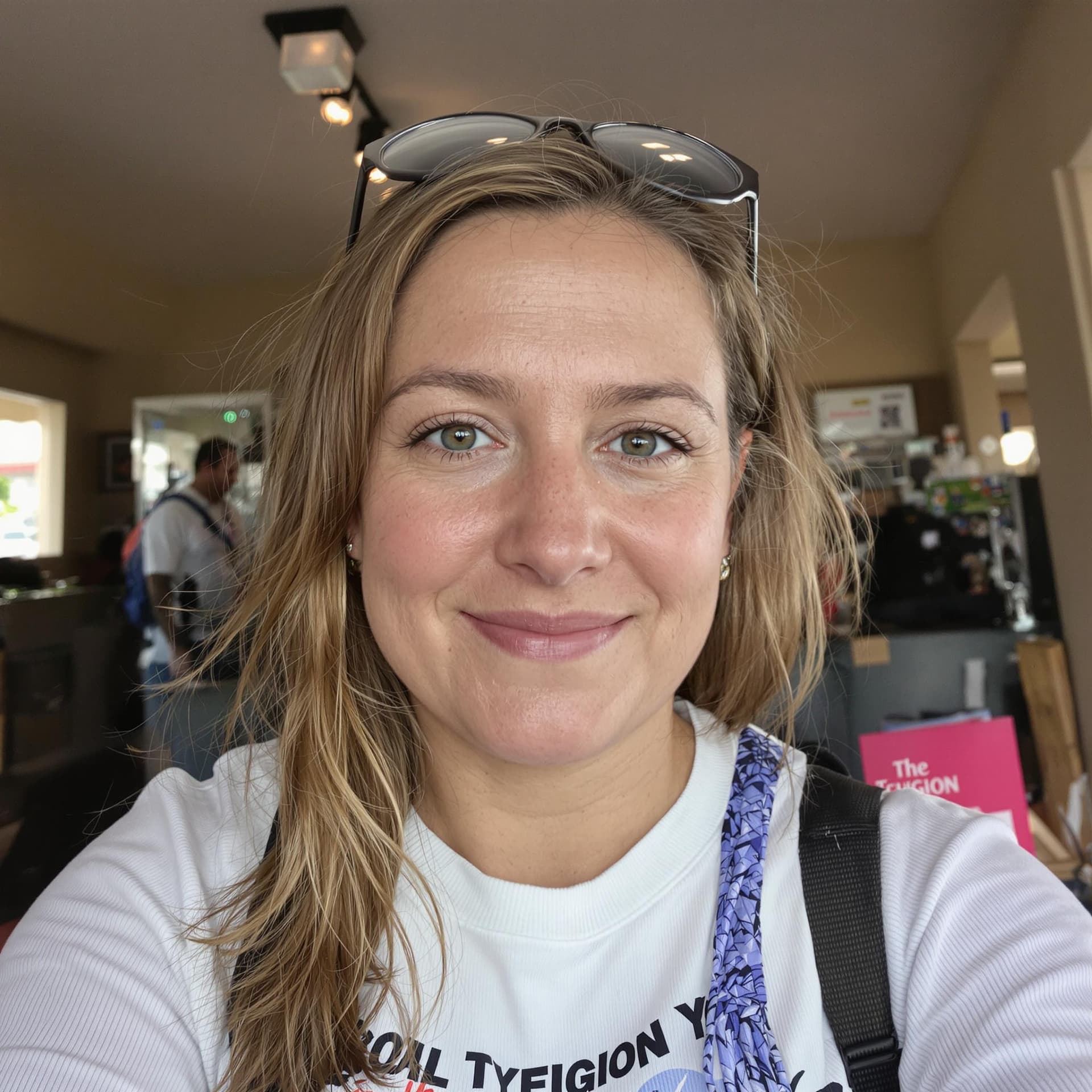 AI generated: close-up portrait of a 30-year-old woman with normal appearance on a selfie,


