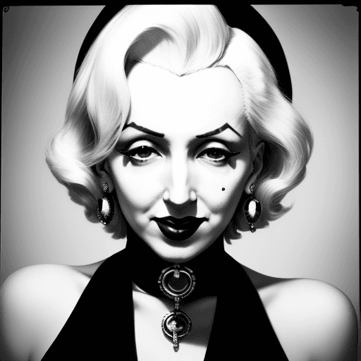 AI generated: Old black and white photography of (Marilyn Monroe: Marilyn Manson: 0.5), expensive jewelry, looking...