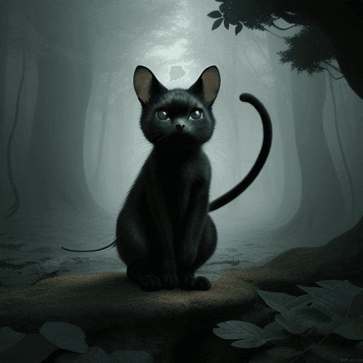 AI generated: a small creature with a physical shape that is 72% humanoid 14% resembling a black cat and 14% resem...