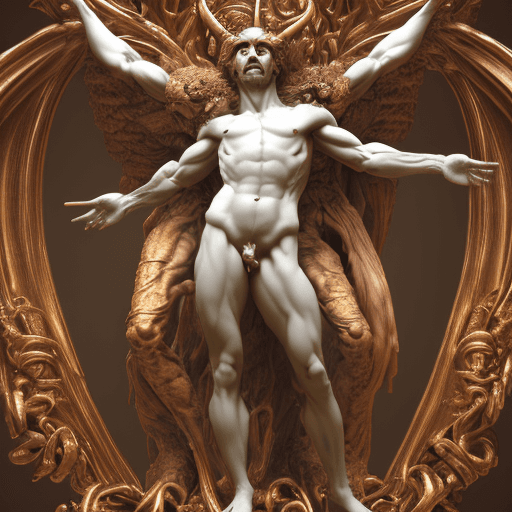 AI generated: perfect God hugging Satan sculpture, in style of Michelangelo, sculpted from fire and water, intrica...