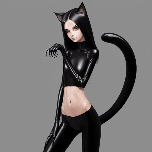 AI generated: ultra skinny girl with long black curved cat's claws, 